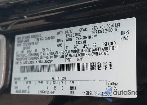 2017 Lincoln Mkc Reserve from USA, damaged, VIN 5LMTJ3DHXHUL35291